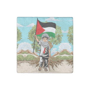 Child with Keffiyeh Palestine Flag Stone Magnet
