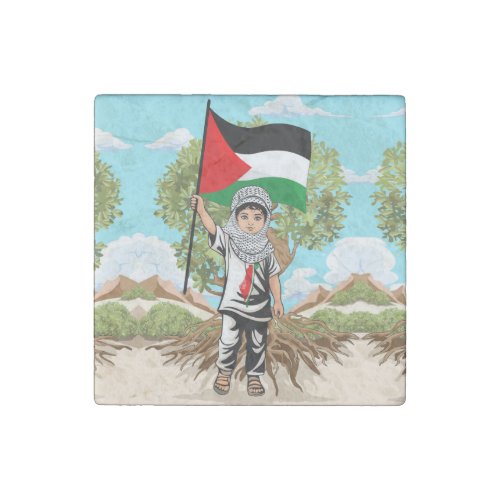 Child with Keffiyeh Palestine Flag  Stone Magnet
