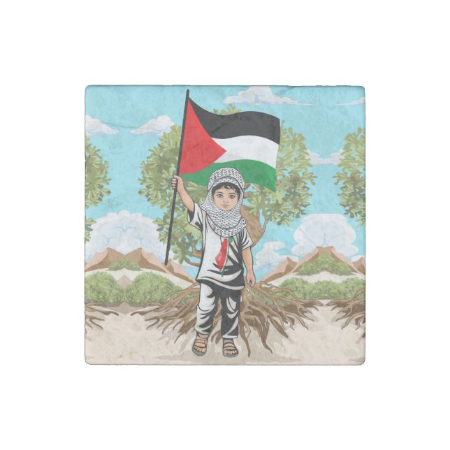 Child with Keffiyeh Palestine Flag  Stone Magnet (Front)