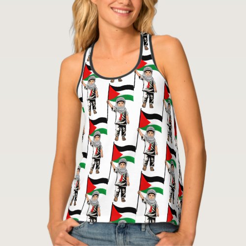 Child with Keffiyeh Palestine Flag  Tank Top