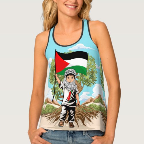 Child with Keffiyeh Palestine Flag  Tank Top