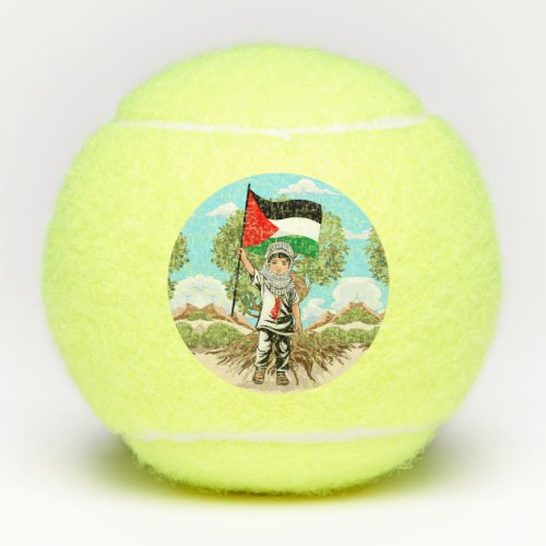 Child with Keffiyeh Palestine Flag  Tennis Balls