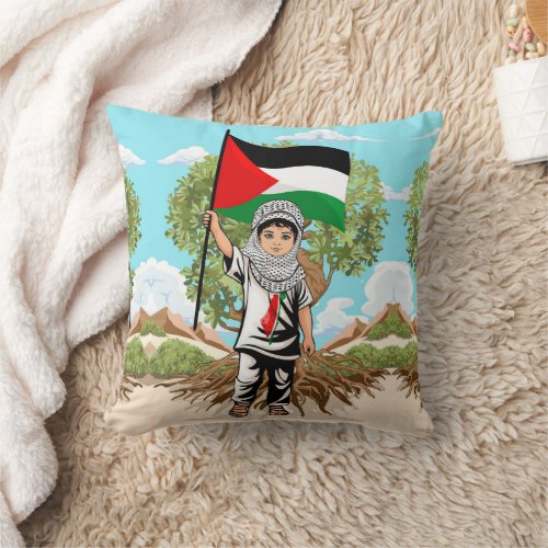 Child with Keffiyeh Palestine Flag  Throw Pillow