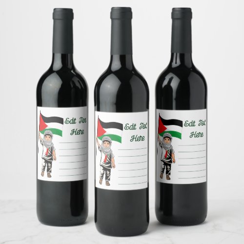 Child with Keffiyeh Palestine Flag  Wine Label