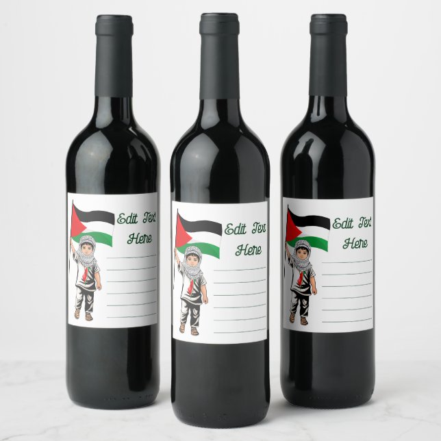 Child with Keffiyeh Palestine Flag  Wine Label (Bottles)