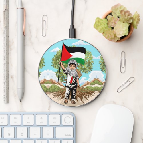 Child with Keffiyeh Palestine Flag  Wireless Charger