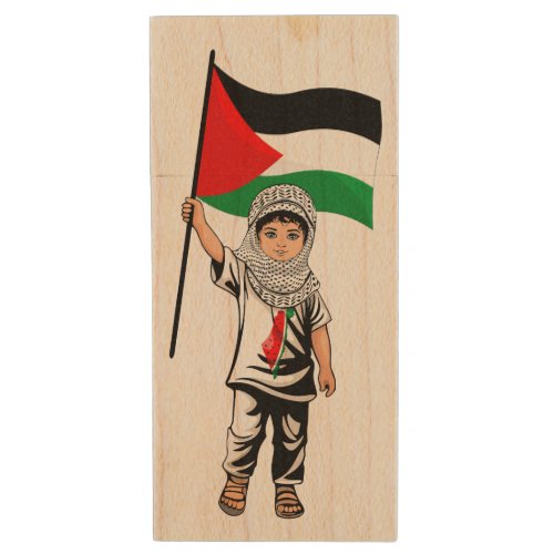 Child with Keffiyeh Palestine Flag  Wood Flash Drive