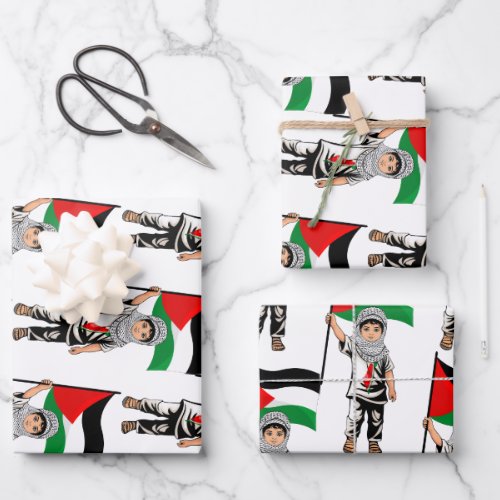 Child with Keffiyeh Palestine Flag  Wrapping Paper Sheets