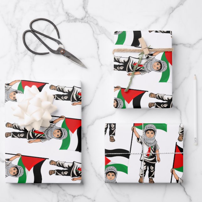 Child with Keffiyeh Palestine Flag  Wrapping Paper Sheets (Front)