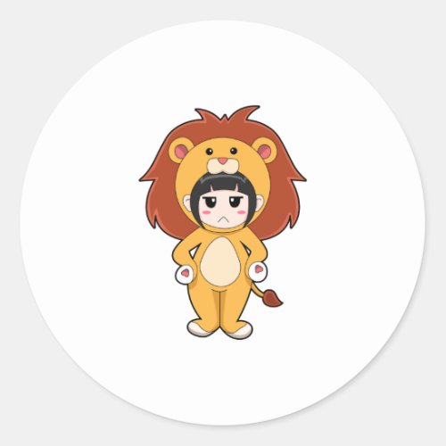 Child with Lion Costume Classic Round Sticker