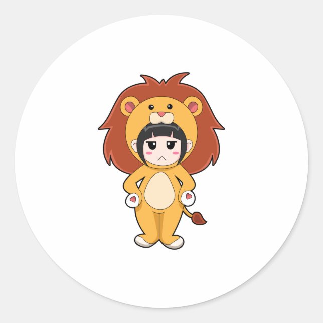 Child with Lion Costume Classic Round Sticker (Front)