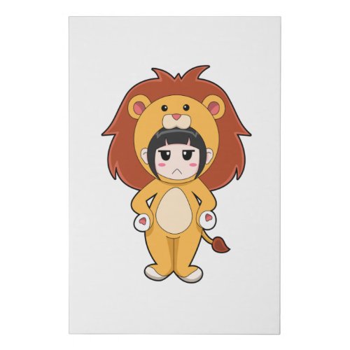 Child with Lion Costume Faux Canvas Print