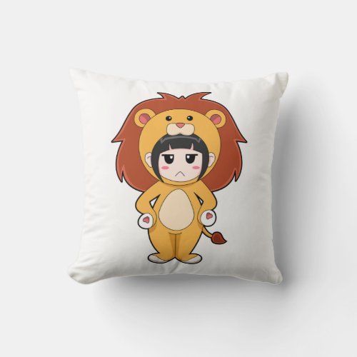 Child with Lion Costume Throw Pillow