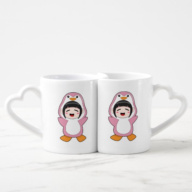 Child with Penguin Costume Coffee Mug Set (Front Nesting)