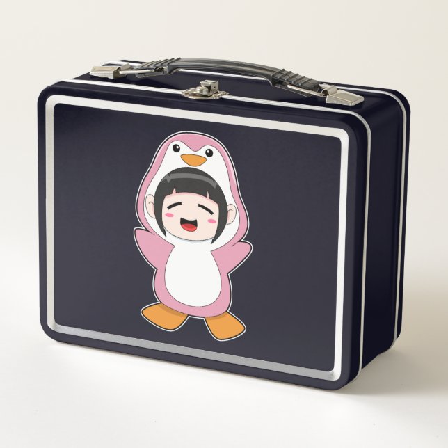 Child with Penguin Costume Metal Lunch Box (Front)