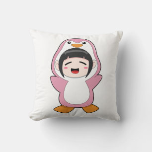 Child with Penguin Costume Throw Pillow