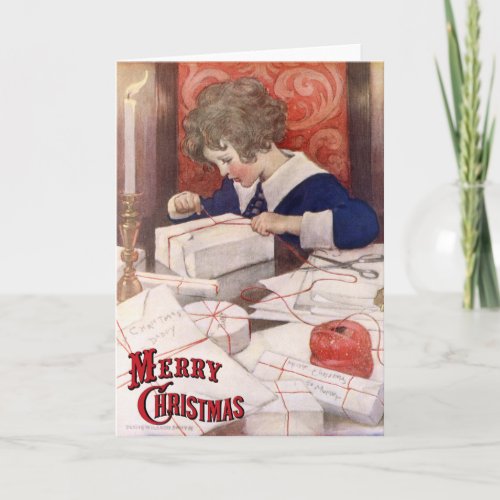 Child Wrapping Presents by Jessie Willcox Smith Holiday Card