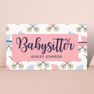 Childcare Nanny Babysitter Stroller Calligraphy  Business Card