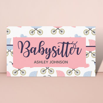 Childcare Nanny Babysitter Stroller Calligraphy  Business Card by LovelyVibeZ at Zazzle