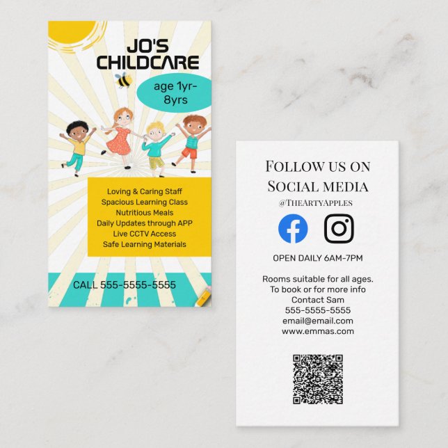 childcare nursery childminder kindergarten baby business card (Front/Back)
