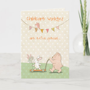 Childcare Worker Thanks Bear and Bunny Letterpress Thank You Card