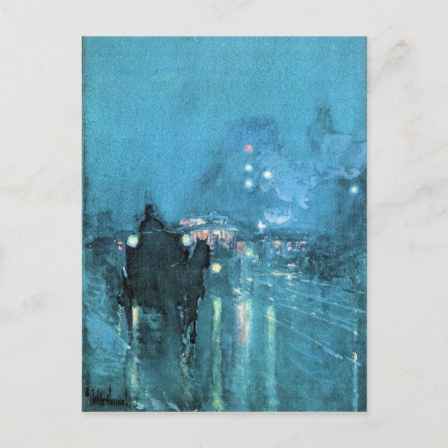 Childe Hassam - Nocturne Railway Crossing Chicago Postcard (Front)