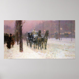 Childe Hassam - Street scene with two cabs Poster