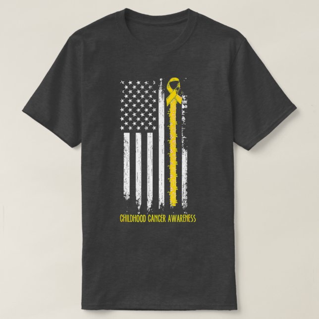 Childhood Cancer Awareness America Flag Gold Ribbo T-Shirt (Design Front)