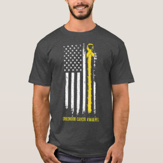 Childhood Cancer Awareness America Flag Gold Ribbo T-Shirt