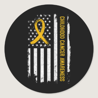 Childhood Cancer Awareness American Flag - Gold Ri Classic Round Sticker