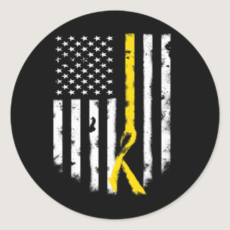 Childhood Cancer Awareness  American Flag Ribbon T Classic Round Sticker
