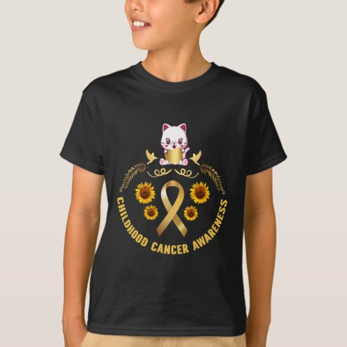 childhood cancer awareness beautiful cat gold canc T_Shirt