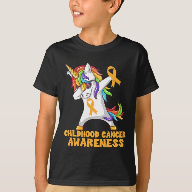 Childhood Cancer Awareness Dabbing Unicorn Warrior T-Shirt (Front)