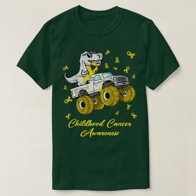 Childhood Cancer Awareness Dinosaur Monster Truck  T-Shirt (Design Front)