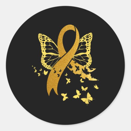 Childhood Cancer Awareness Gold Ribbon Butterfly F Classic Round Sticker