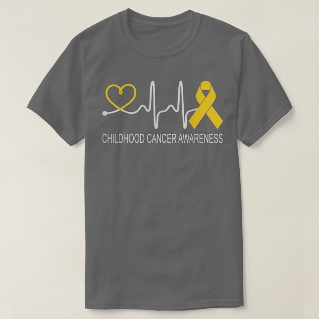 Childhood Cancer Awareness Heartbeat Gold Ribbon 4 T-Shirt (Design Front)