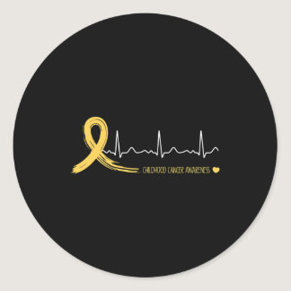 Childhood Cancer Awareness Heartbeat Gold Ribbon  Classic Round Sticker