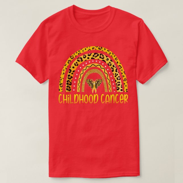 Childhood Cancer Awareness Leopard Rainbow Golden  T-Shirt (Design Front)