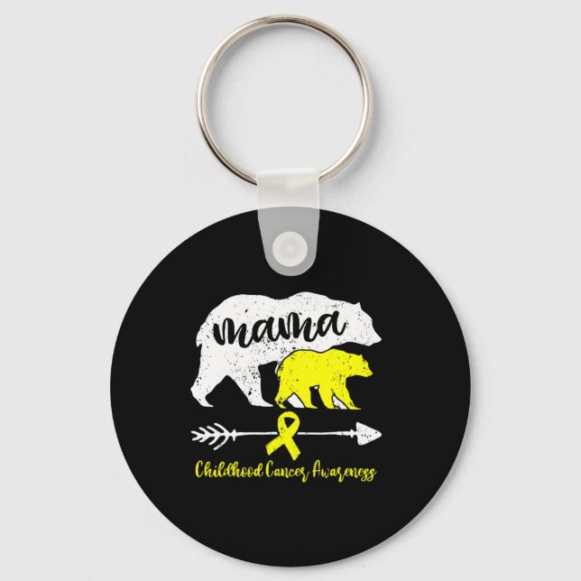 Childhood Cancer Awareness Mama Bear Support Famil Keychain (Front)