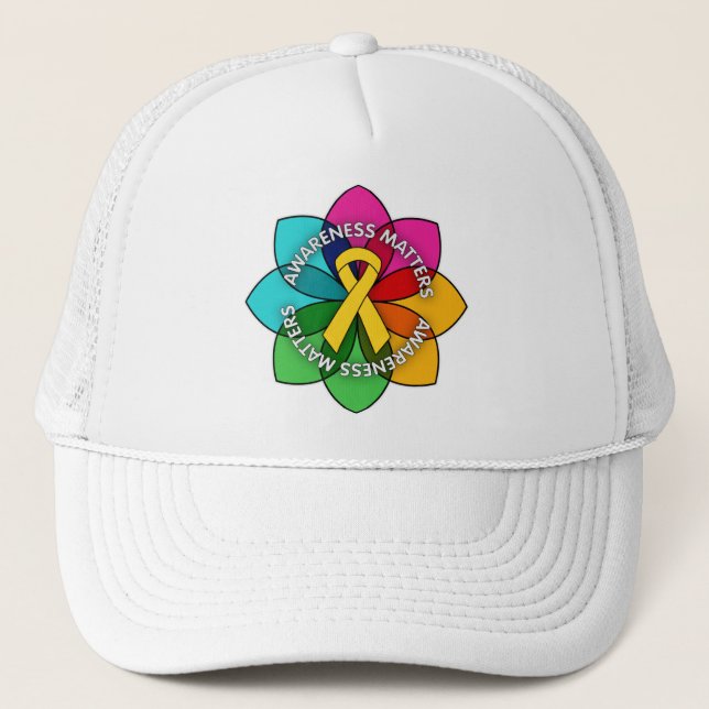 Childhood Cancer Awareness Matters Petals Trucker Hat (Front)