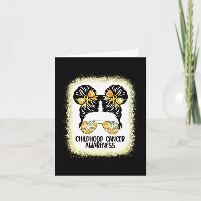 Childhood Cancer Awareness  Messy Bun Gold Ribbon  Card (Front)