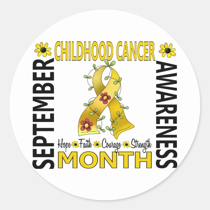 Childhood Cancer Awareness Month Flower Ribbon 4 Classic Round Sticker ...