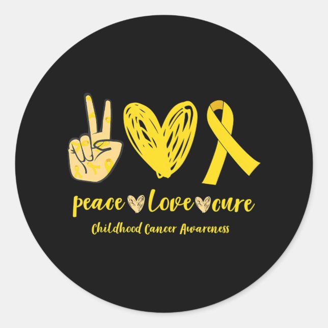 Childhood Cancer Awareness - Peace Love cure Classic Round Sticker (Front)