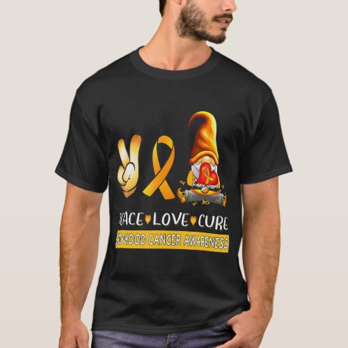 Childhood Cancer Awareness Ribbon Peace Love Cure  T_Shirt