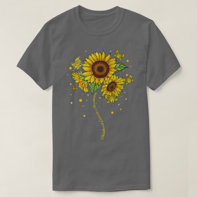 Childhood Cancer Awareness Sunflower Butterfly Gol T-Shirt (Design Front)