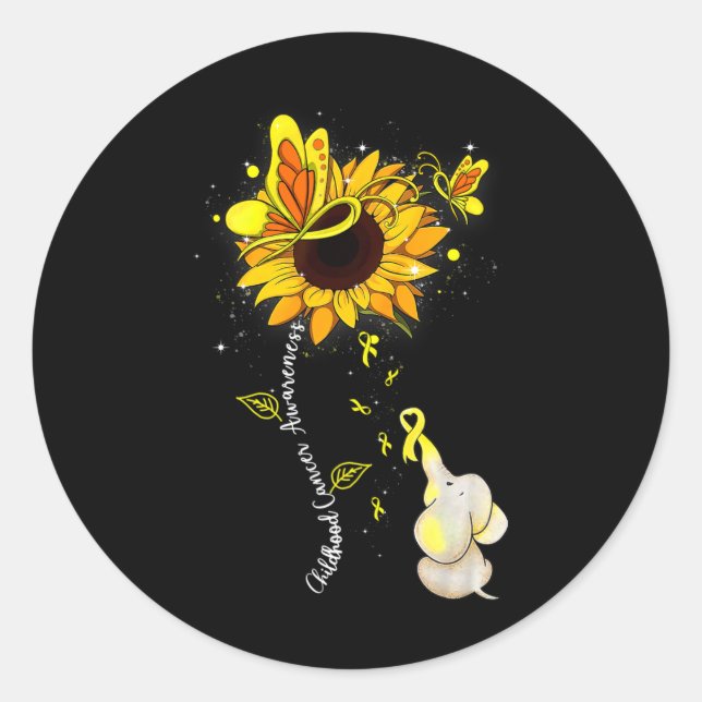 Childhood Cancer Awareness Sunflower Elephant Men  Classic Round Sticker (Front)