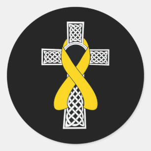 Childhood Cancer Awareness Tee Gold Ribbon Celtic Classic Round Sticker