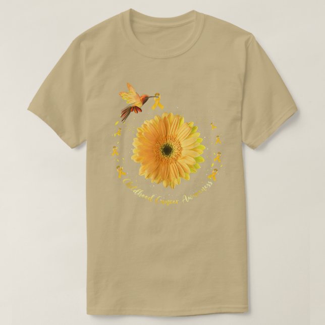 Childhood Cancer Awareness Tshirt Hummingbird Gold (Design Front)