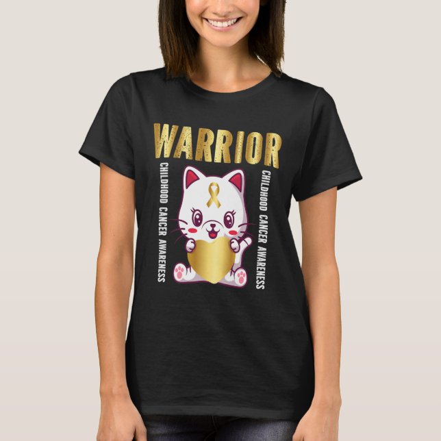 childhood cancer awareness warrior cute cat  T-Shirt (Front)