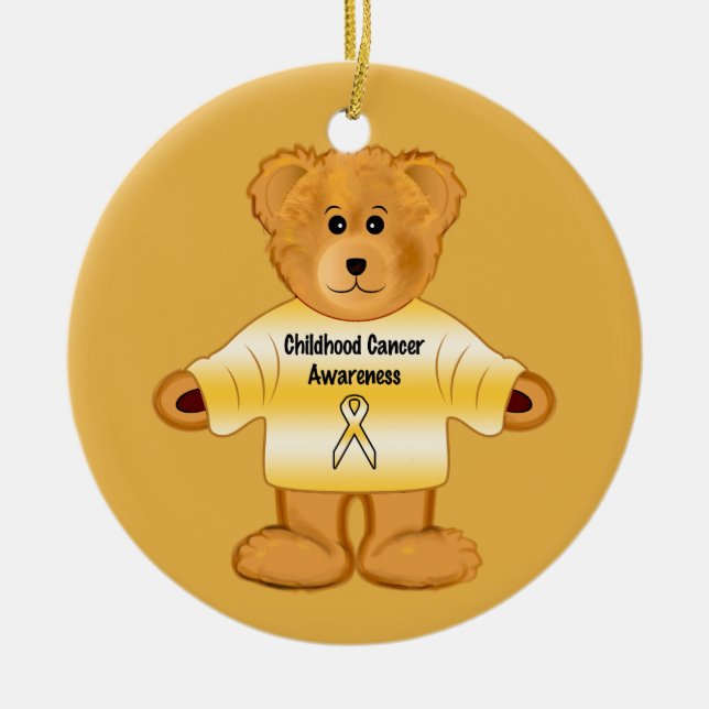 Childhood Cancer Awareness with Teddy Bear Ceramic Ornament (Front)